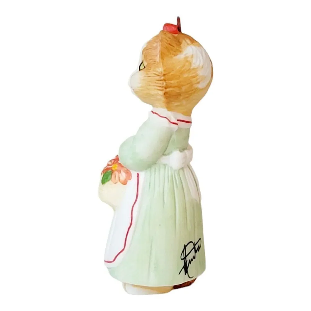 Hallmark Ornament Christmas Kitty 1st in Series Porcelain Cat Kitten with Basket